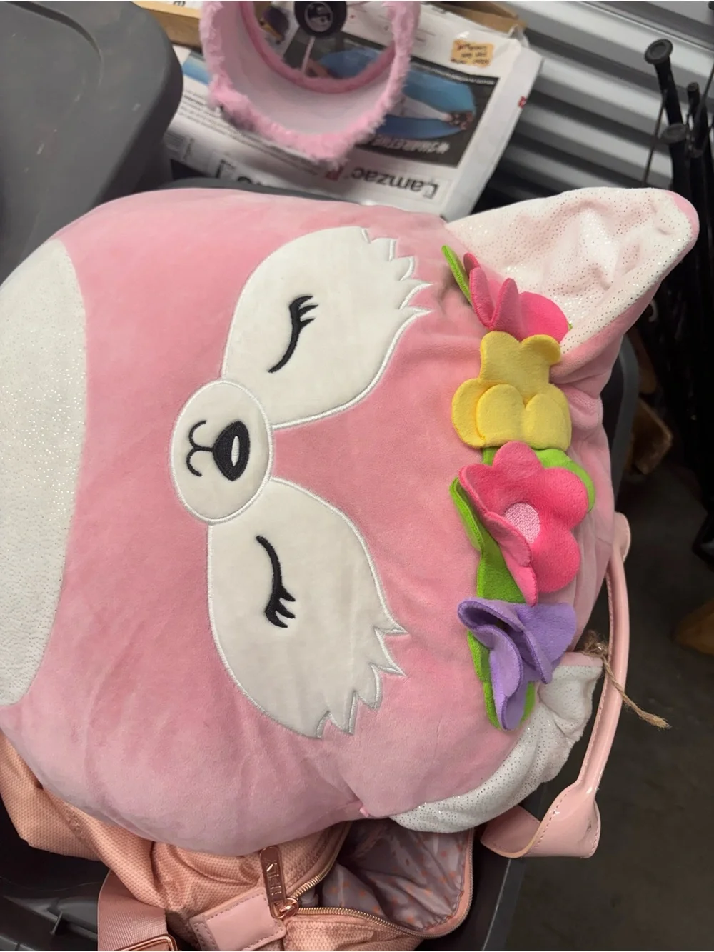 Squishmallows Pink Fox Plush Stuffed Animal w/ Flower Crown, Large Washable